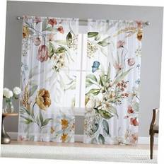 Floral Sheer Curtains 84 Inch Length 2 Panels