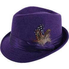 Purple Hats Kenny Men's Dressy Faux Felt Fedora with Feather Purple (Medium)