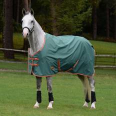 Green Horse Rugs Weatherbeeta ComFiTec Tyro Standard Neck Lite Plus Turnout Rug Green/Burnt Orange/White 7'0