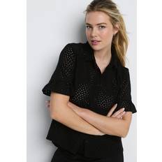 Blouses Lands' End Women's Eyelet Ruffle Sleeve Blouse Black (XLarge)