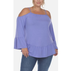 Purple Blouses White Mark Plus Cold Shoulder Ruffle Sleeve Top Purple (1X)