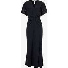 Midi Dresses Victoria Beckham Womens Black V-neck Flared-hem Stretch-woven Midi Dress BLACK