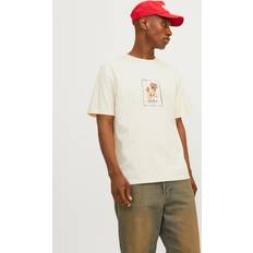 Jack & Jones Beige t-shirt oversize med tryck på bröstet-Naturlig