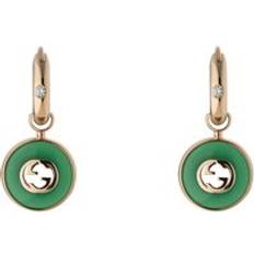 Gucci Rose Gold Earrings Gucci Interlocking Women's 18ct Rose Gold Drop Earrings Rose Gold/Green