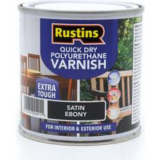 Paint Rustins Quick Drying Polyurethane Varnish Satin Ebony 250 ml Wood Protection Yellow 0.25L