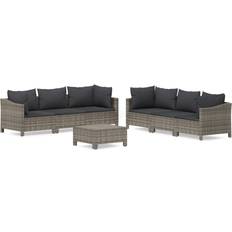 vidaXL Gray Poly Rattan Patio Furniture 7 Piece Outdoor Lounge Set