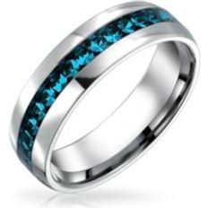 Blue - Unisex Rings Bling Jewelry Blue Crystal Eternity Band Ring Stainless Steel Unisex 6mm Light blue