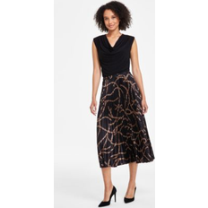 Anne Klein Midi Skirts Anne Klein Women's ChainPrint PullOn Pleated Midi Skirt Black