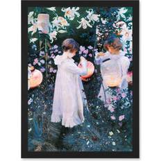 White Framed Art Ebern Designs John Singer Sargent Carnation Lily Rose Painting A4 Wall Print - Blue;White Framed Art