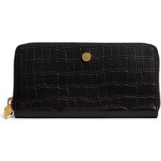 Croc-Embossed Leather Long Wallet - Black