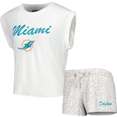 Underwear Concepts Sport Women's White, Cream Miami Dolphins Montana Knit T-shirt and Shorts Sleep Set White, Cream White/Cream (2XL)