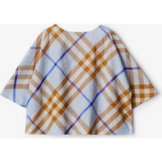 Silk Tops Burberry Childrens Check Silk Top Slate Blue 14Y