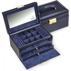 Blåa Smyckeskrin Sacher jewellery box case, elly, real leather, acuro navy, 25.301.014023