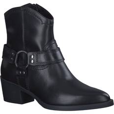 Tamaris Cowboy Boots - Black Leather Block Heel