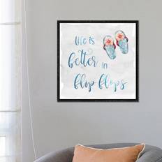 Happy Larry Better In Flip Flops Prints On Canvas - Black (66.04 cm H x 66.04 cm W x 3.81 cm D) Framed Art