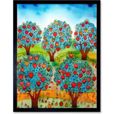 Marlow Home Co. Apple Orchard Trees Ready For Harvest Folk Landscape Watercolour Painting Wall Art Print 9x7 Inch - Multicoloured (25.9 cm H x 20.6 cm W) Framed Art