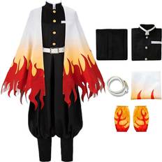 Hiigyl (3XL) Anime Demon Slayer Rengoku Kyoujurou Cosplay Costume Kimono Outfits Halloween Performance Party for Men Boys