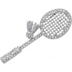 Rhodium Plated Brooches Alamode LO2823 Women Imitation Rhodium White Metal Brooches with Top Grade Crystal in Clear