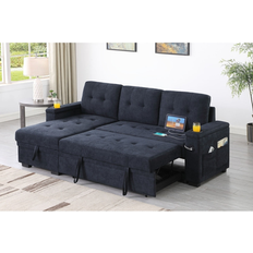 Lilola Home Ashlyn II 84"W Reversible Sleeper Sectional with Storage Chaise & Arm, Cup Holder, Charging Ports, and Pocket Coil Seating Sofa