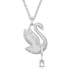 Swarovski Swan necklace, Swan, Long, White, Rhodium plated