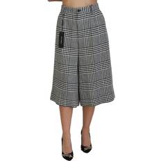 Dolce & Gabbana Grå Plaid High Waist Wide Leg Alpaca Bukser Jeans Bukser, Color_Grå Dame, Gender_Female, Gender_Women, Grå IT48/XL, Jeans Pants Women Clothing