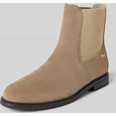 Beige - Women Chelsea Boots Tommy Hilfiger Flag Low-Heel Suede Chelsea Boots - Beige