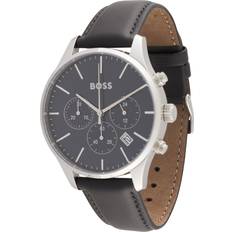 BOSS Leather-strap chronograph watch with blue
