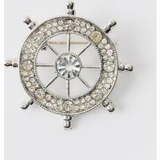Mens Silver Compass Brooch Grey One