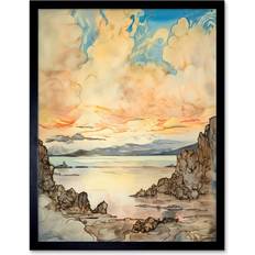 Marlow Home Co. Pastel Colour Atmospheric Cloud Sunrise Painting Print 12x16 Inch - Multicoloured Framed Art