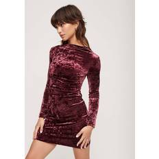 Korta klänningar - Sammet Superdry Velvet Longsleeved Mini Dress Dam Midiklänningar - Maroon Crush