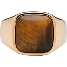 Unisex Rings Cushion Signet Tiger Eye Ring - Goldplated Silver