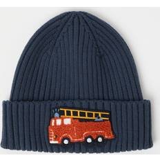 Organic Accessories Polarn O. Pyret Kids' Rib Knit Applique Beanie Hat, Blue