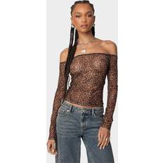 Leopard - Women Blouses Edikted EDIKTED Leopard Sheer Mesh Off Shoulder Top