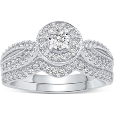 Macy's White Gold Jewelry Sets Macy's Diamond Halo Bridal Set (1/2 ct. t.w. in 10k White Gold White Gold