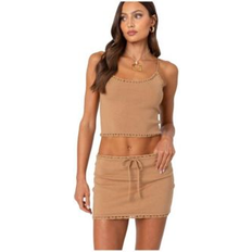 Acrylic Tank Tops Edikted Crochet Trim Knit Tank Top Mocha