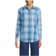 Lands' End Women Shirts Lands' End Petite Flannel Boyfriend Fit Long Sleeve Shirt Cloudy blue/ivory plaid (XL Short)