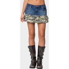 Camouflage Skirts EDIKTED Camo Ruffle Denim Mini Skirt