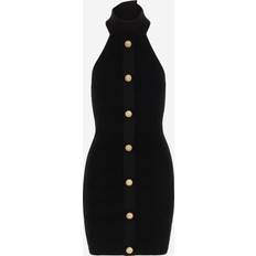 Kleider Balmain Sort Strikket Halterneck Kjole med Gullfargede Knapper Black S,Xs