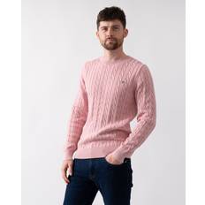 Gant Pink Jumpers Gant Mens Cotton Cable Knit Crew Neck Jumper Dusty Pink