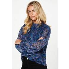 Clothing Dorothy Perkins Petite Blue Ditsy Chiffon High Neck Long Sleeve Blouse Floral