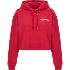 Balmain Femme Pulls Balmain Balmain-Flocked Logo Cropped Hoodie Felpe Fucsia-Donna Fuchsia