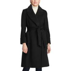 Viscose Outerwear Lauren Ralph Lauren Women's Wool-Blend Belted Wrap Coat Black