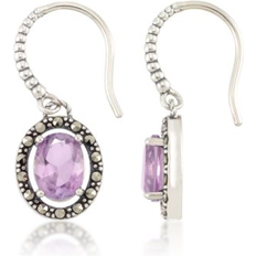 Macy's Purple Earrings Macy's Marcasite and Amethyst (2-3/4 ct. t.w. Oval Drop Wire Earrings in Sterling Silver Purple