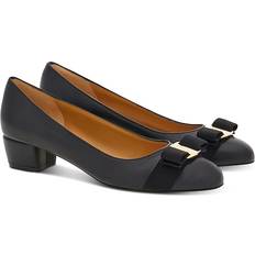 Ferragamo Pumps Ferragamo Vara Soft Bow Detail Blue Block Heel Pumps