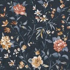 Wallpapers Holden Decor Oriental Trail Navy Wallpaper Flowers Floral Feature Wall