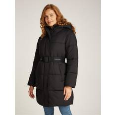 Calvin Klein Jeans Belted Logo Longline Padded Jacket Black, Black, = 14, Women =