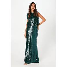 Clothing Coast Tie Shoulder Stretch Sequin Gown Emerald