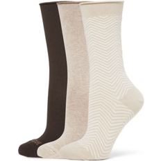 Hue Women's 3-Pk. Roll Top Socks Taupe Chev (ONE SIZE)