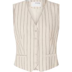 Biologische Stof Vesten Selected Tania Gilet Met Streepprint - Creme