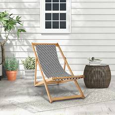 Bamboo Patio Chairs Costway Foldable Patio Sling Chair Adjustable Outdoor Recliner Bamboo Canvas Seat - Black/White (40"/41"/43"/43"/34"/31" L x W x H)